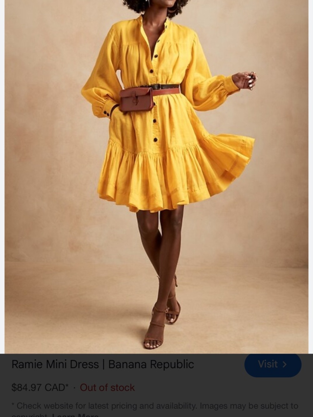 Banana Republic Golden Yellow Ramie Tiered Mini Dress